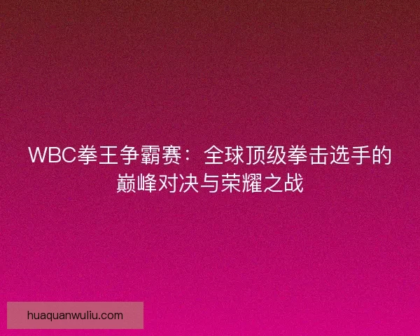 WBC拳王争霸赛：全球顶级拳击选手的巅峰对决与荣耀之战