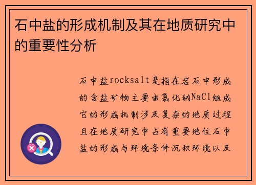 石中盐的形成机制及其在地质研究中的重要性分析
